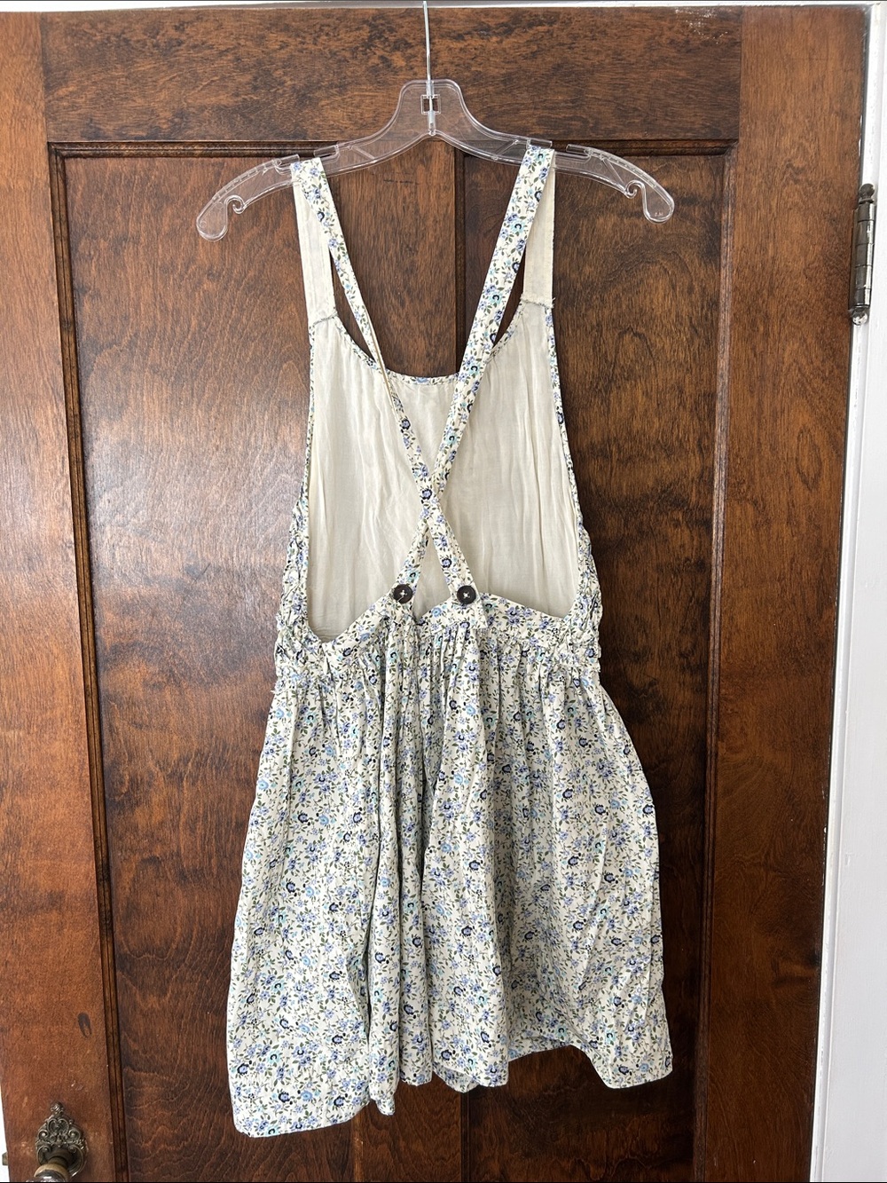 Free People Smocked Floral Apron-Style Sundress - Blue & Cream - Picture 2 of 3